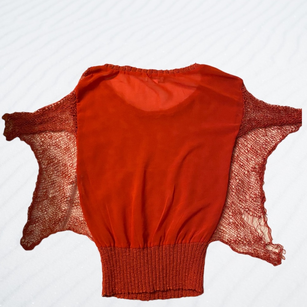 Lulumari Orange Sweater Blouse Small Butterfly Sleeves Knit Unique - Picture 4 of 8